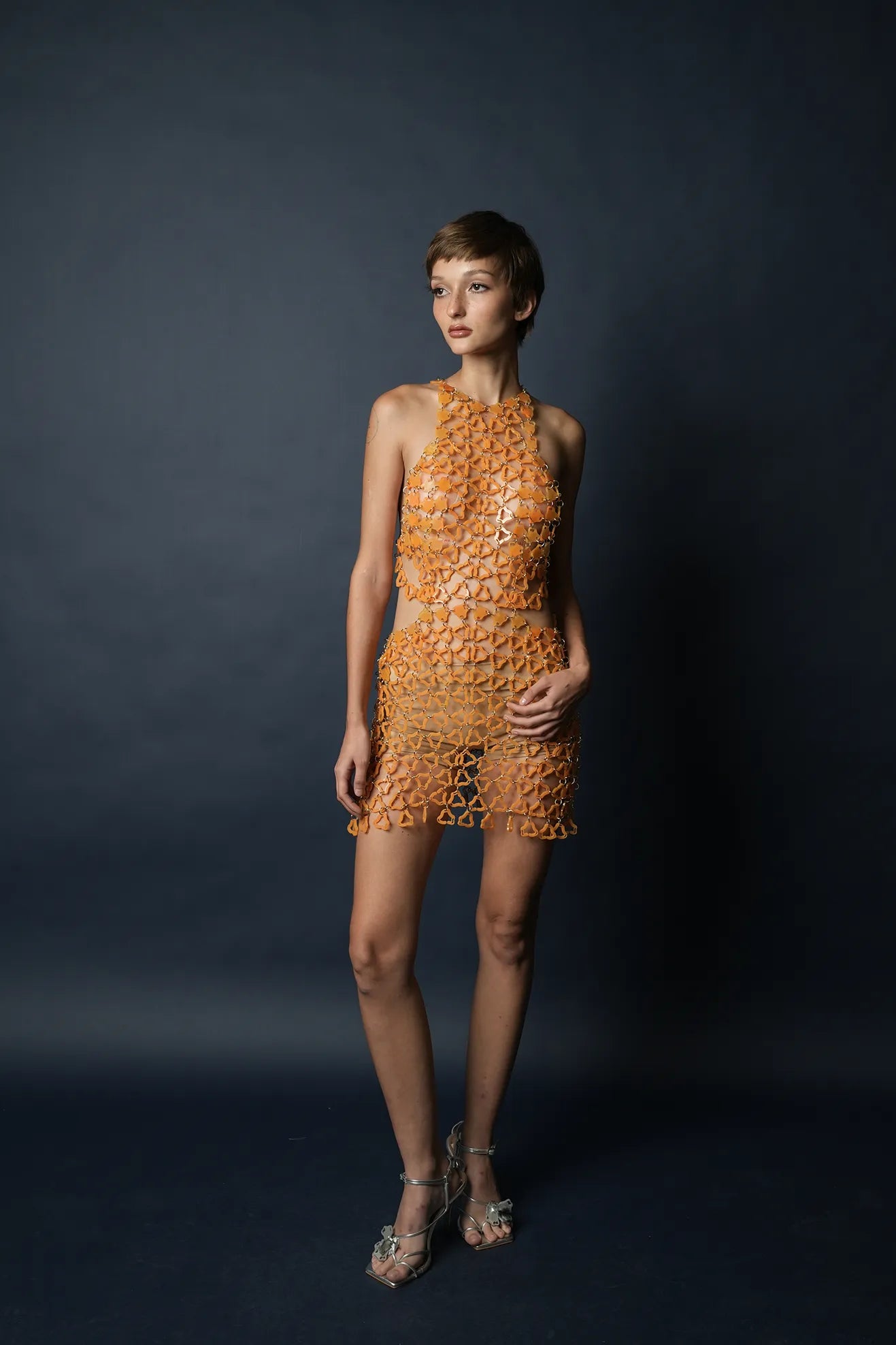 Aqua Cut-Out Waist Mini Dress(Tangerine)