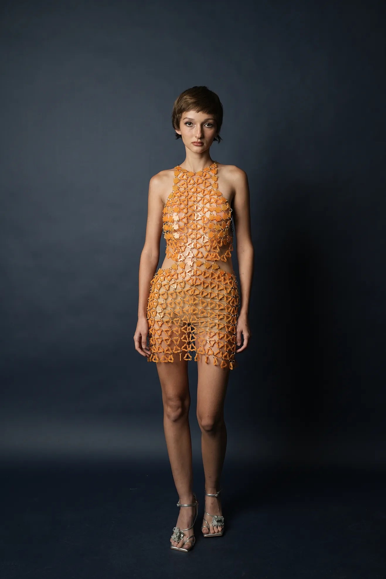 Aqua Cut-Out Waist Mini Dress(Tangerine)