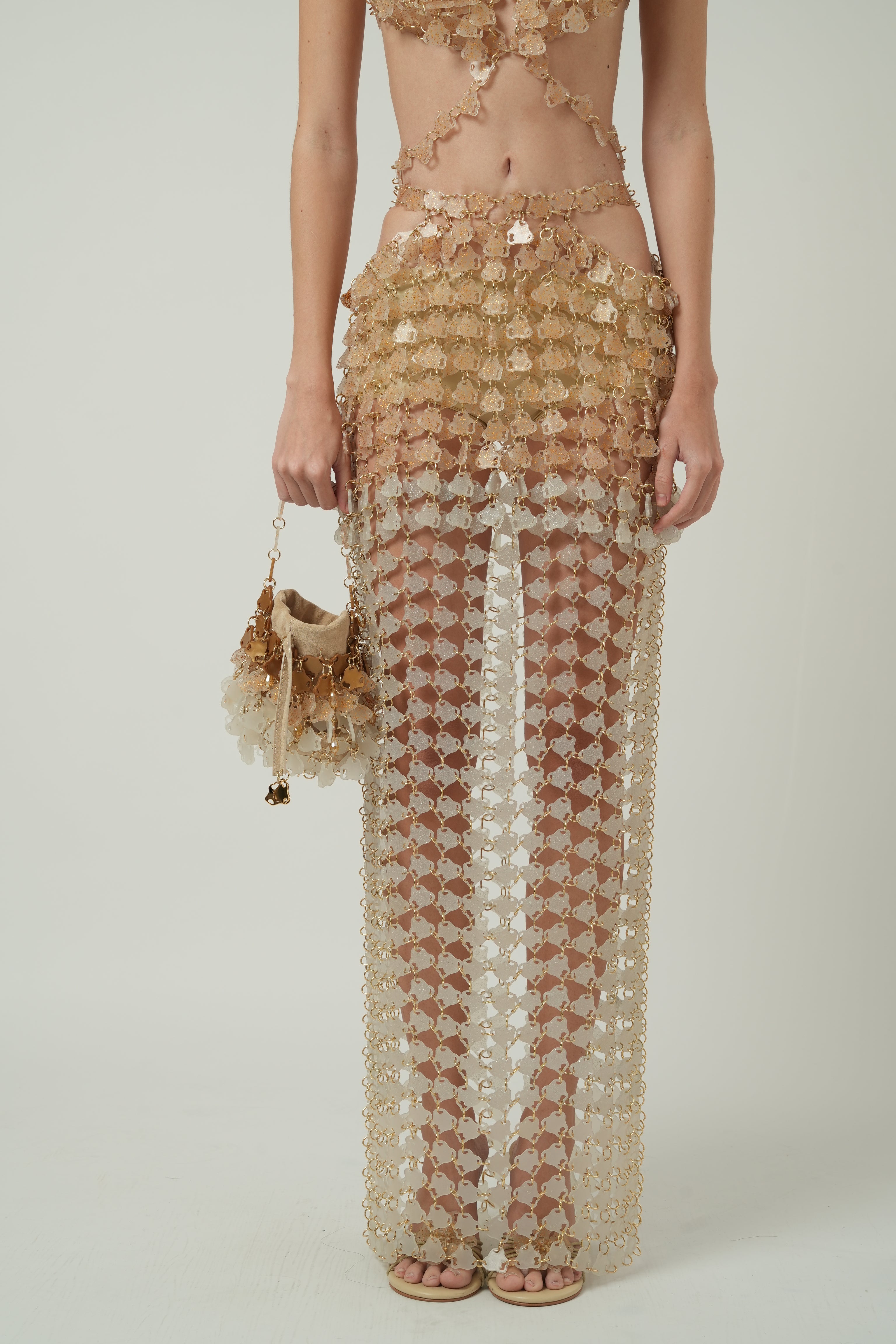 Maxi Waist Cut-Out Skirt(Gold Glitter, Clear)