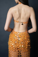 Aqua Halter-Strap Maxi Dress(Tangerine)