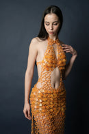 Aqua Halter-Strap Maxi Dress(Tangerine)