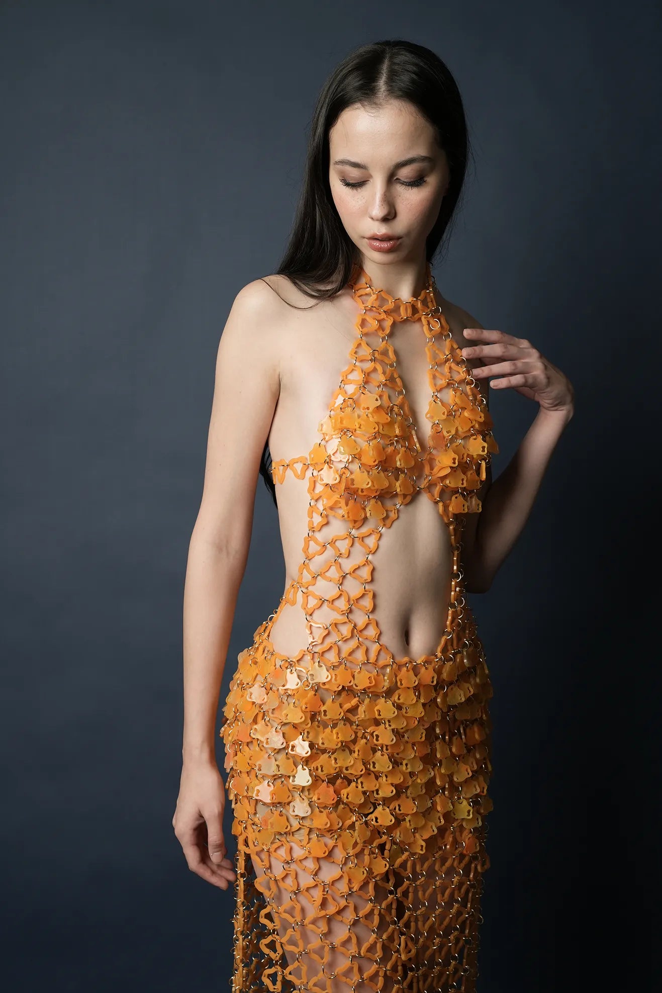 Aqua Halter-Strap Maxi Dress(Tangerine)