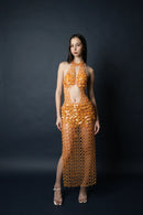 Aqua Halter-Strap Maxi Dress(Tangerine)