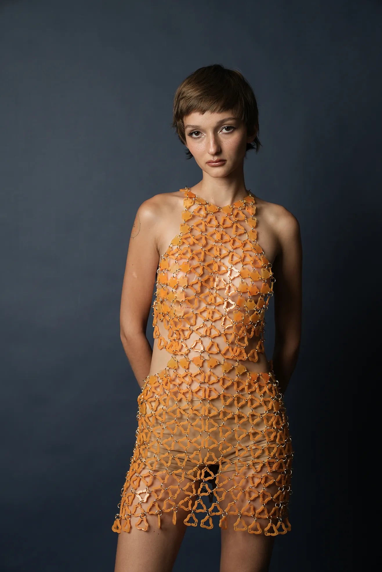 Aqua Cut-Out Waist Mini Dress(Tangerine)