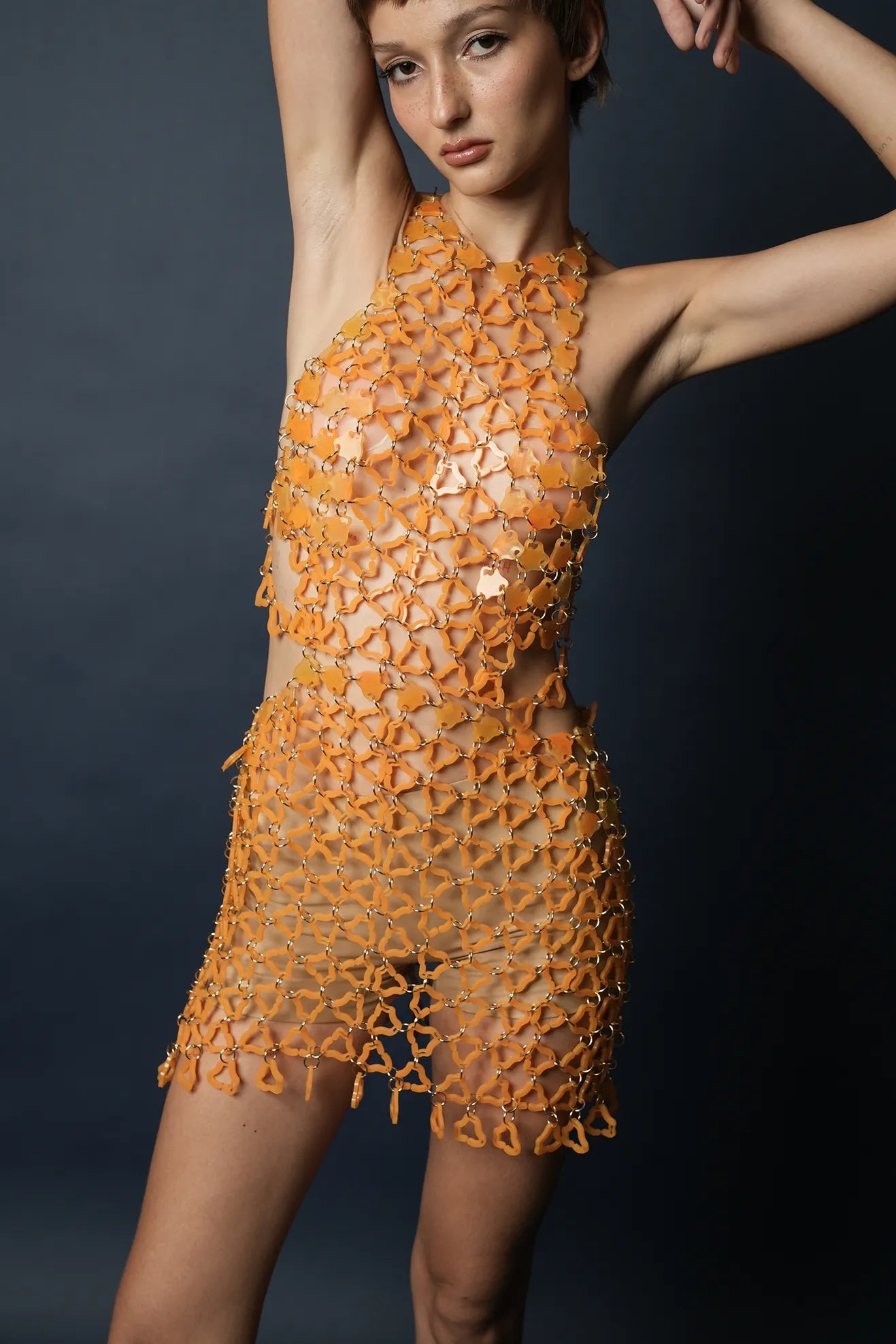 Aqua Cut-Out Waist Mini Dress(Tangerine)