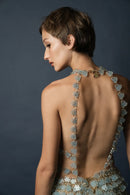 Jade Laced Up Turtle Neck Mini Dress(Glitter Ocean Gems)