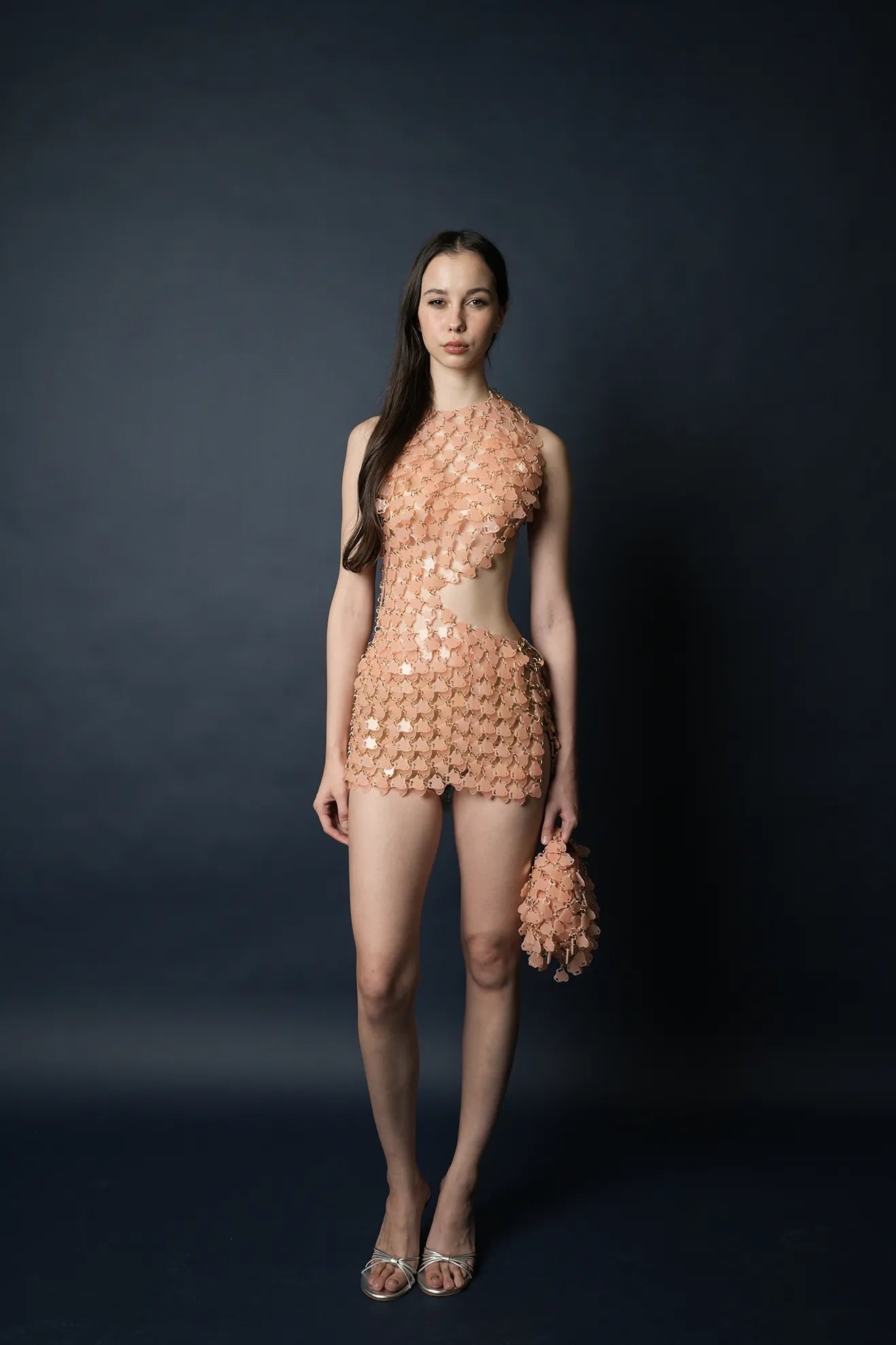 Aqua Half Cut-Out Mini Dress (Salmon)