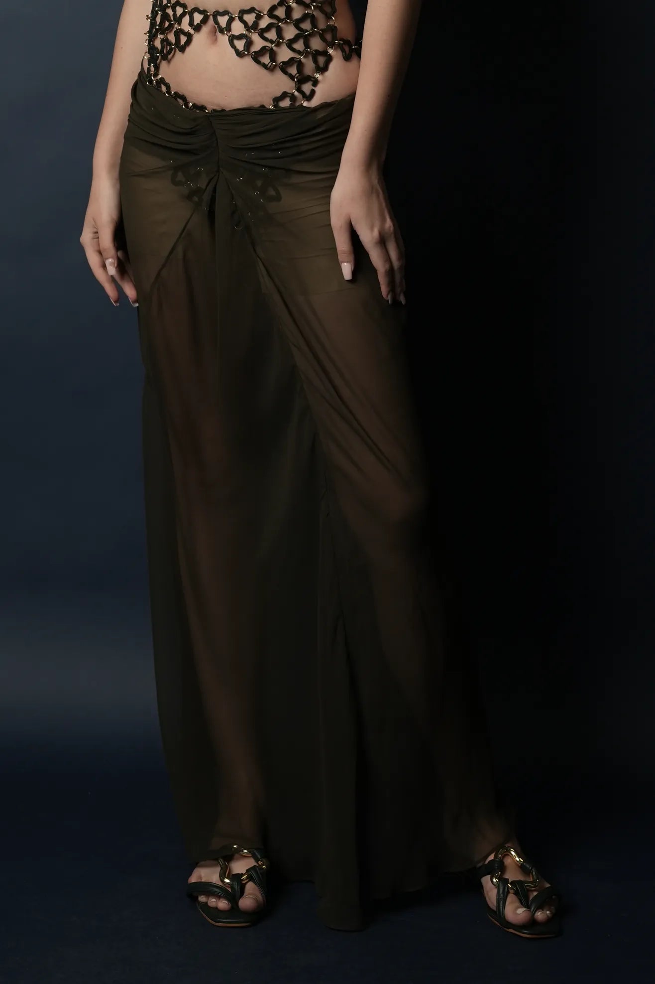 Aqua See Through Maxi Skirt(Dark Green)