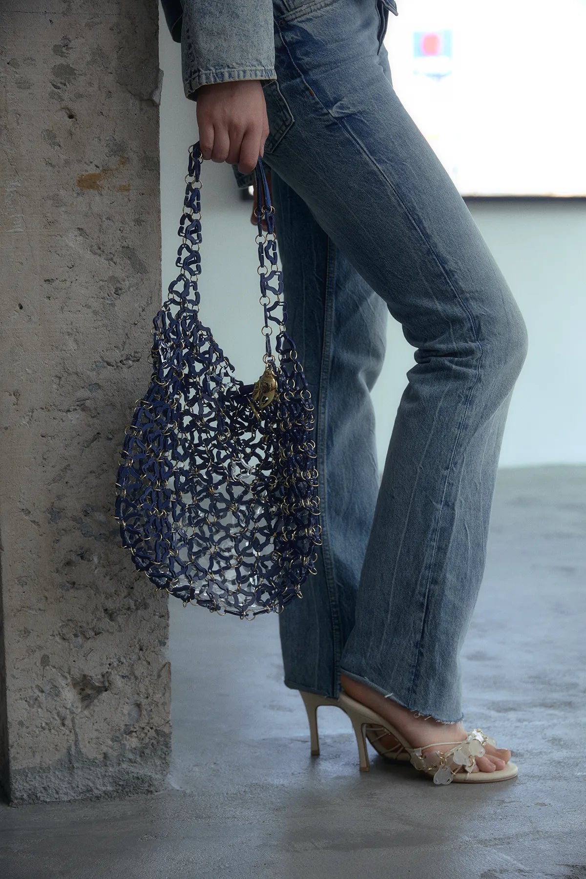 Aqua Transparent Tote Bag(Navy)