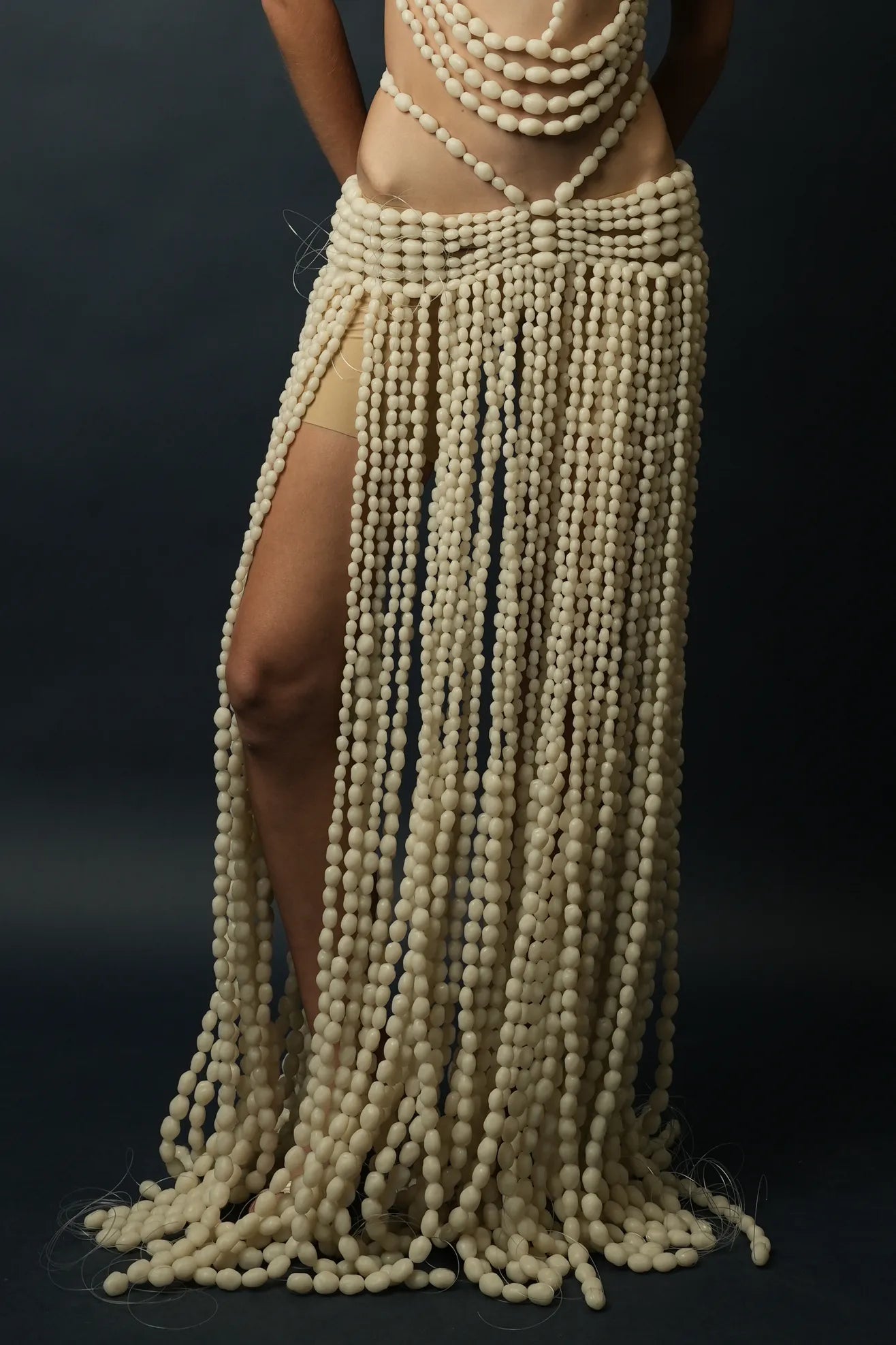 Athena Beaded Maxi Skirt(White)