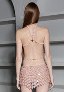 PEARL HALTER FRINGE TOP
