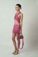 Garnet Crossred Neck Mini Dress(Rasberry)