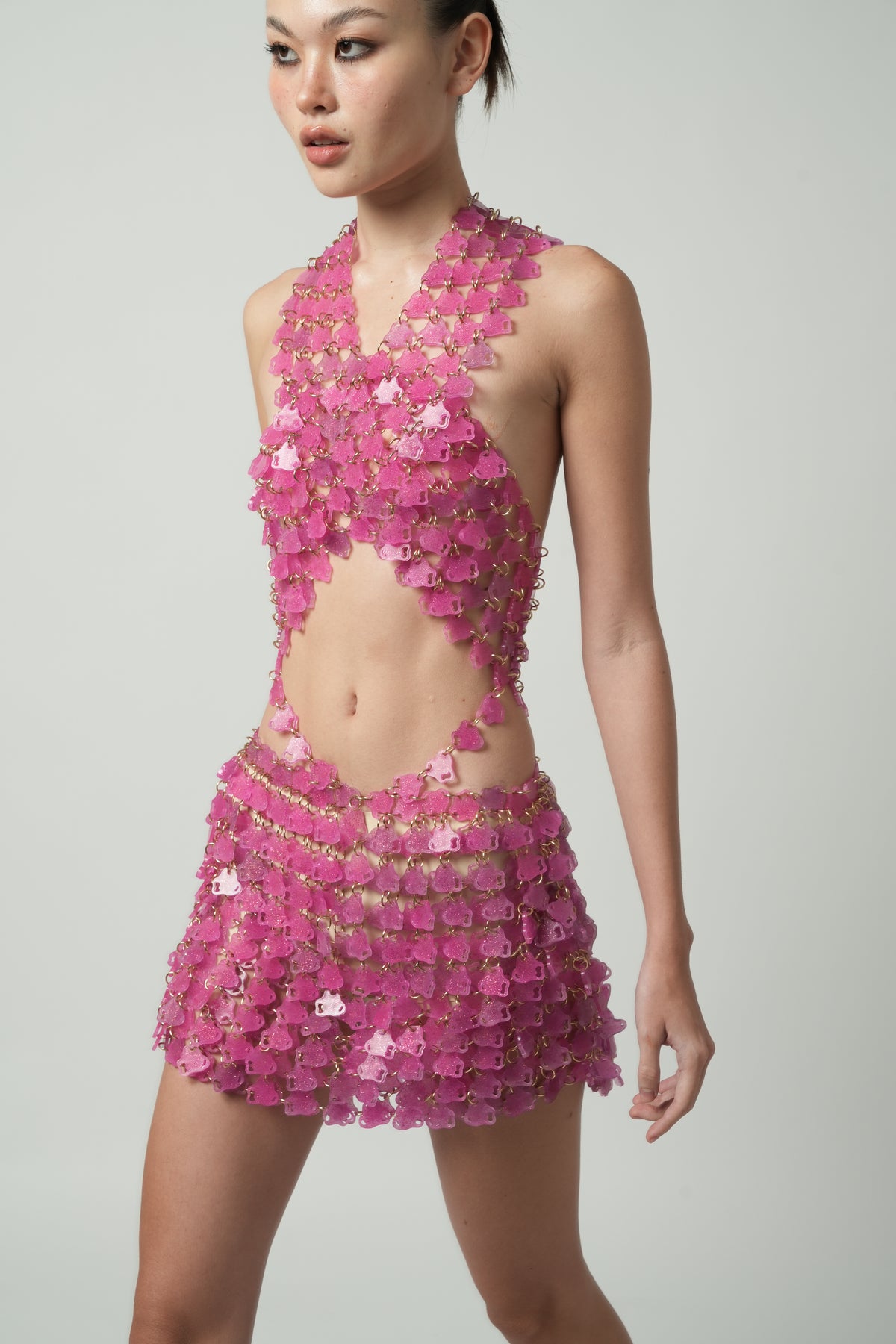 Garnet Crossred Neck Mini Dress(Rasberry)