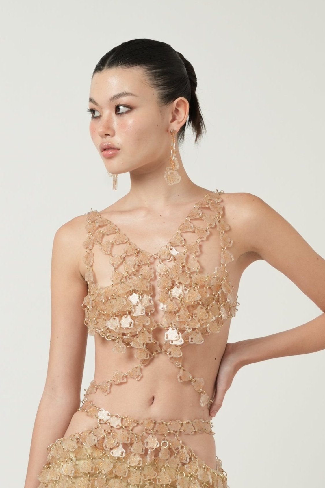 Crossed Neck Bra Top(Gold Glitter)