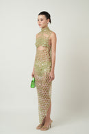 Jade Laced Up Turtle Neck Dress(Peacock Green)