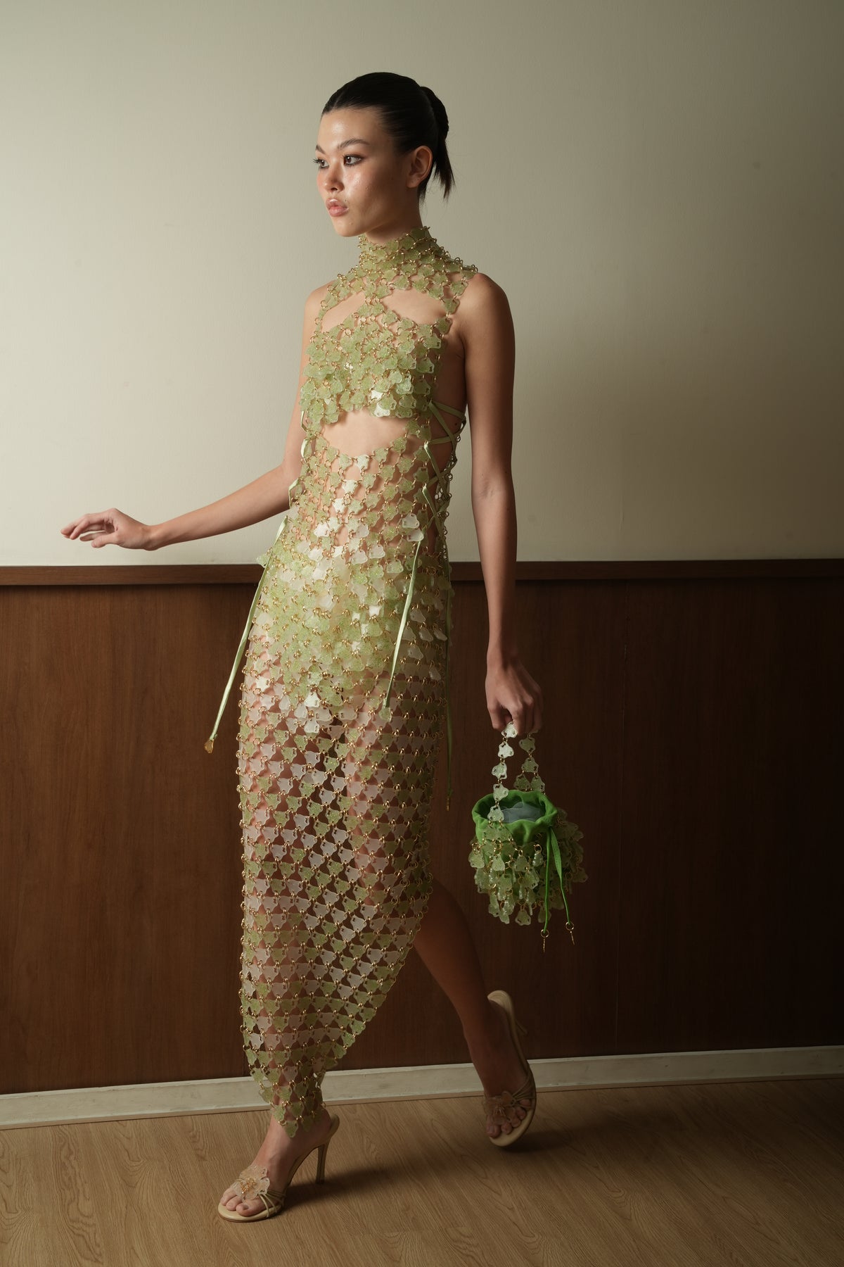 Jade Laced Up Turtle Neck Dress(Peacock Green)